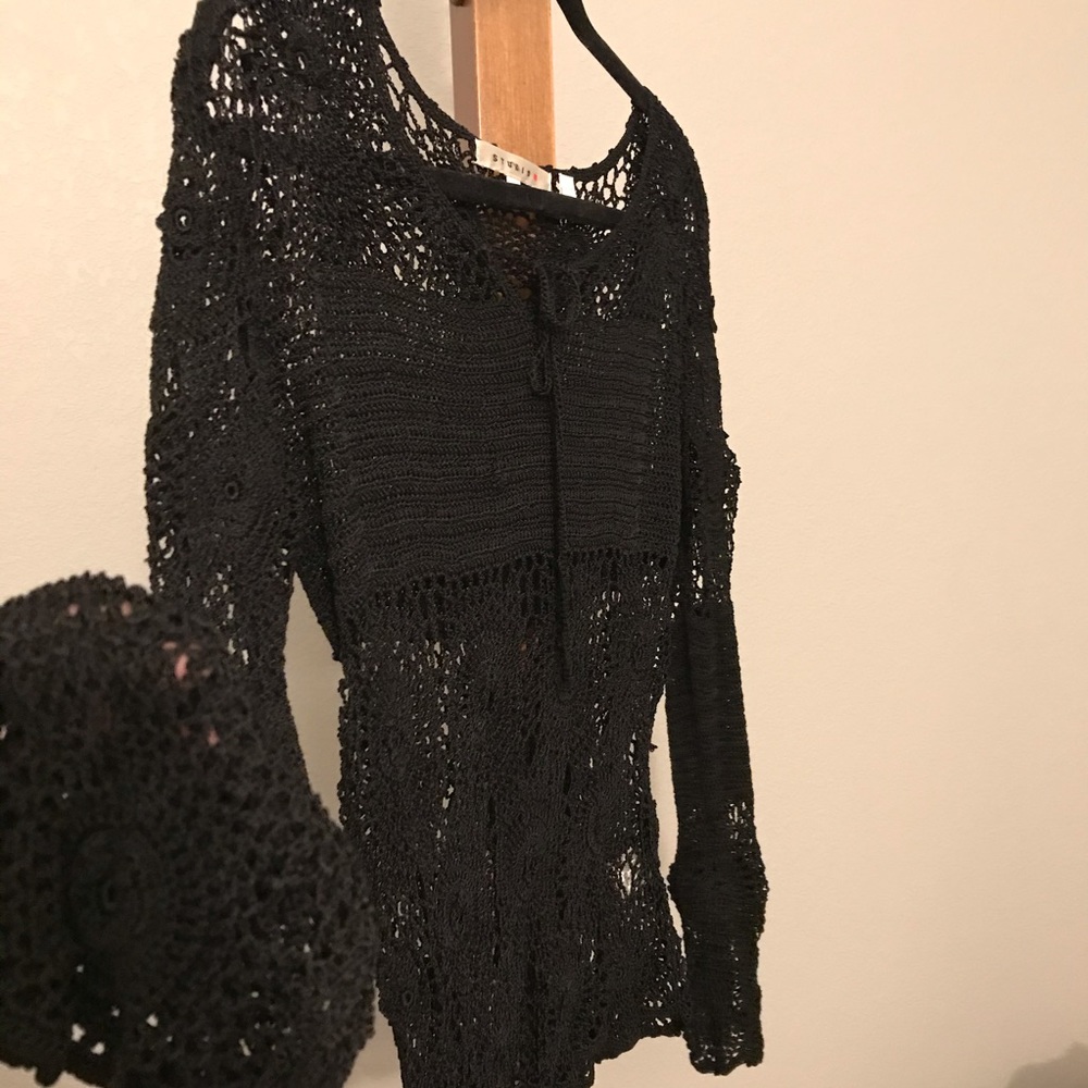 Black crochet top bell sleeves size small